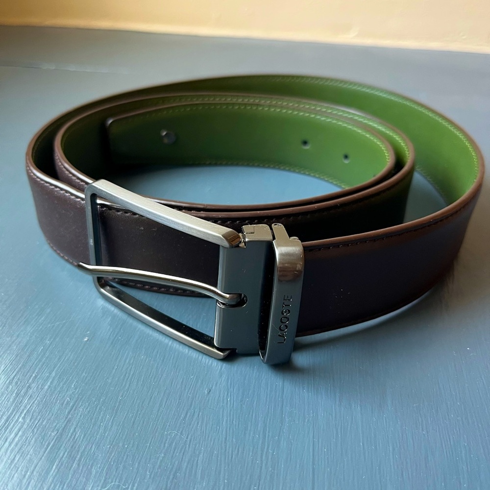 Lacoste Men's Green and Brown Leather Belt